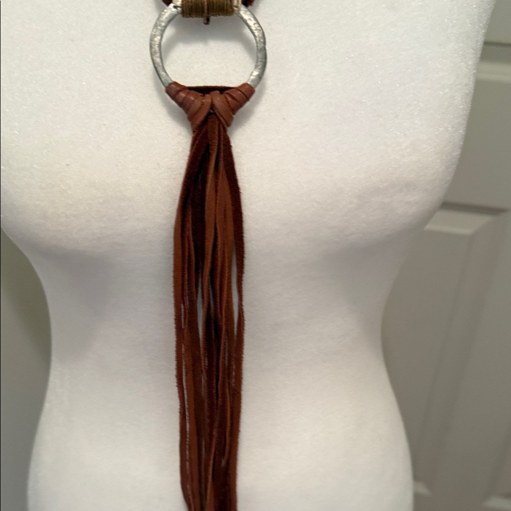 Braided Leather Necklace with Ring Accent - Picture 5 of 5